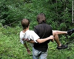 Two sexy Russian twinks getting a leg over outdoors