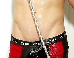 Really smooth twink gets horny in his shower